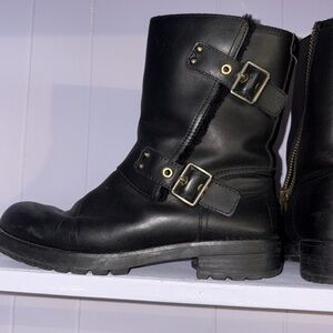 UGG Black Leather Moto Boots with Buckle